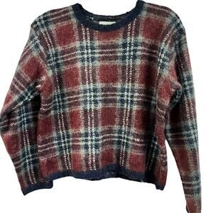 Vintage Women's Paul Harris Designs large  plaid Mohair blend crop sweater red